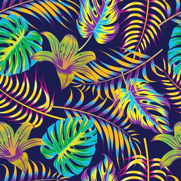 Abstract Floral seamless pattern with leaves tropical background