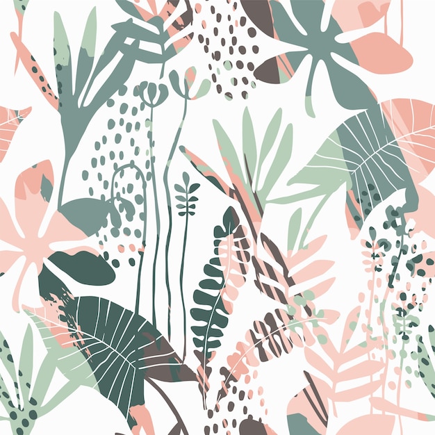 Abstract floral seamless pattern with trendy textures.