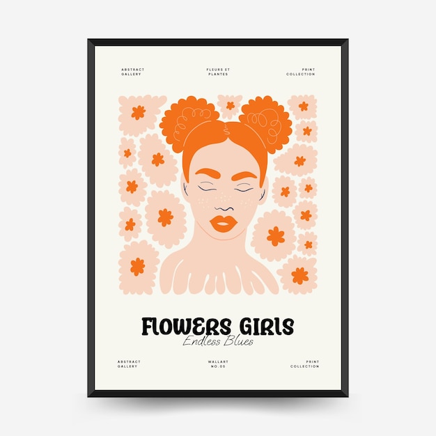 Abstract floral and women posters template Modern trendy Matisse minimal style Cute girl