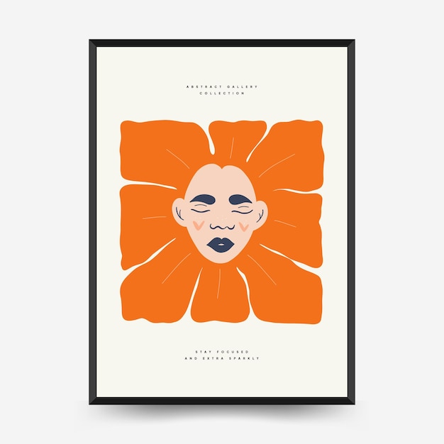 Abstract floral and women posters template Modern trendy Matisse minimal style Cute girl