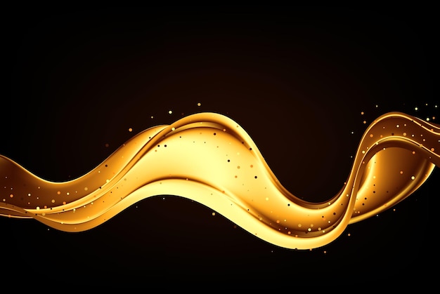 ベクトル 黒の背景に光沢のある金色の波の抽象的な流れキラキラ波のデザイン要素