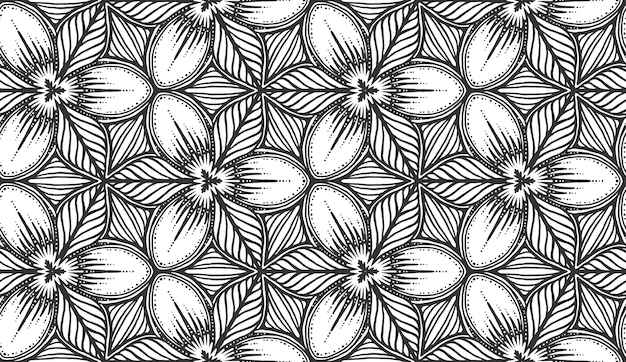 Abstract flower black white seamless pattern Monochrome stylized petals and leaves repeating decorative background Vintage floral texture Ornament for fabric wallpaper wrapping packaging print