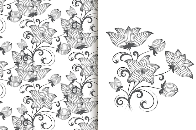 Abstract flower bouquet with seamless pattern Floral background set