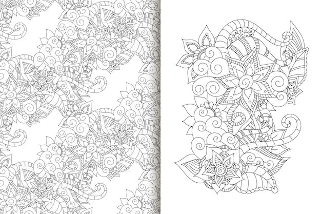 Abstract flower bouquet with seamless pattern floral background set