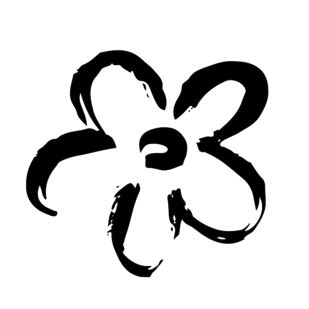 Абстрактный цветок, нарисованный кистью и тушью Элемент векторного декоративного дизайна в черном цвете