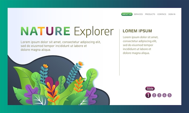 abstract flower and leaf display nature landing page template vector illustration. modern