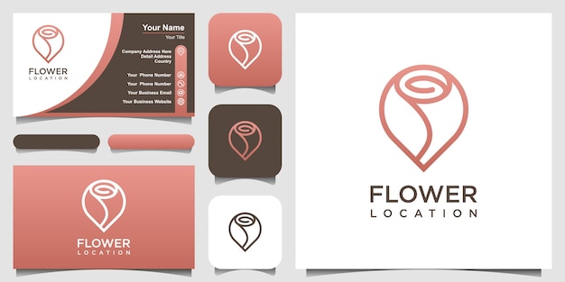 Abstract flower location logo design template. set of logo and business card design