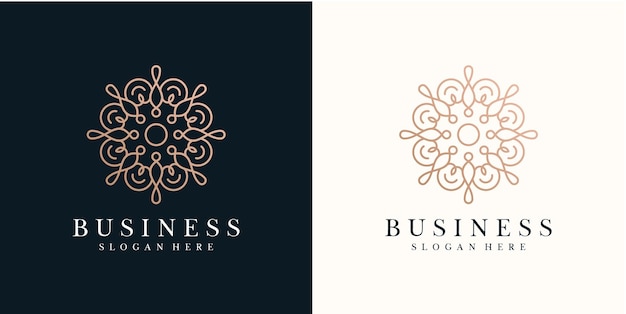 Abstract flower logo design template with line style