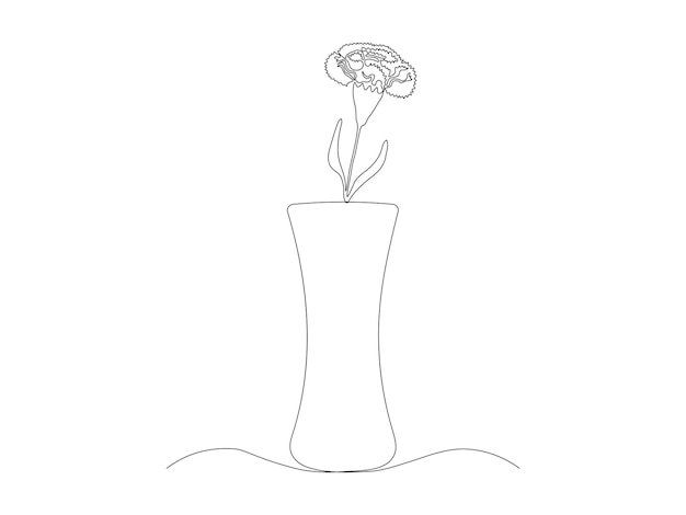 Vector abstract flower vase with flower carnation continuous one line art drawing