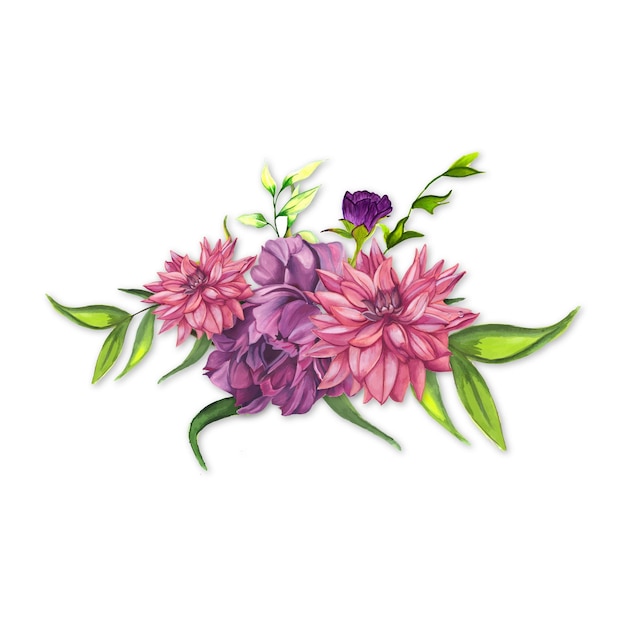 Bouquet di fiori astratti rosa viola verde acquerello sfondo illustrazione foto gratis ad alta risoluzione