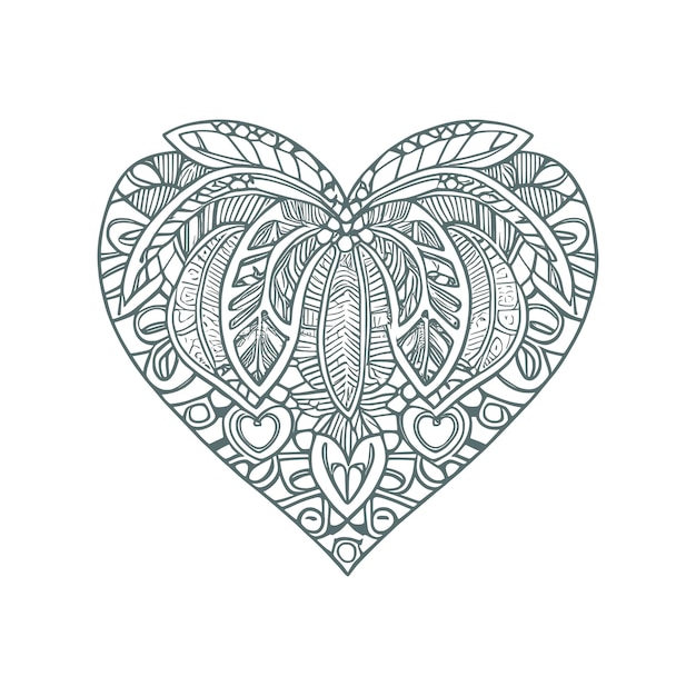 The abstract flowers and leaf in heart shape would be a great design for a coloring book cover