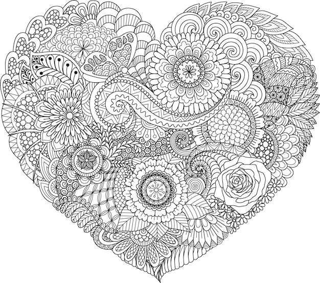 Abstract flowers and leaf in heart shape