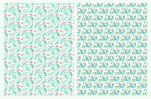 Abstract flowers and leaves seamless pattern set