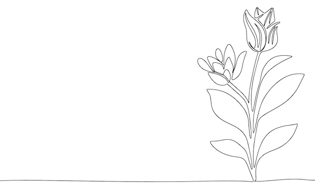 Abstract flowers one line continuous Line art flower flower banner concept Hand drawn vector art