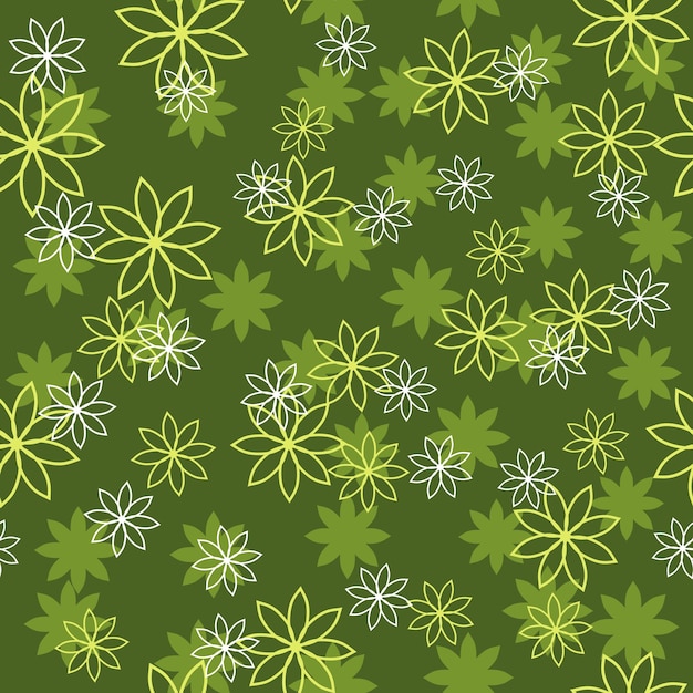 Abstract flowers seamless green pattern