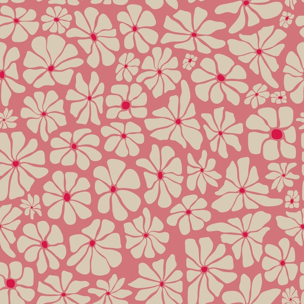 Abstract flowers seamless pattern matisse inspired floral elements on pink background for wallpaper