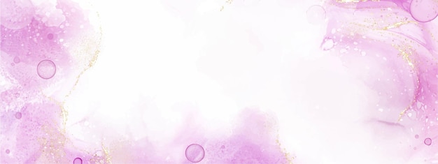 Абстрактное жидкое искусство фиолетового и золотого цвета с техникой спиртовых чернил