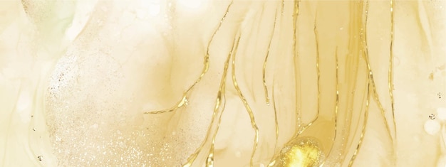 Abstract fluid art with yellow alcohol ink technique and gold foil