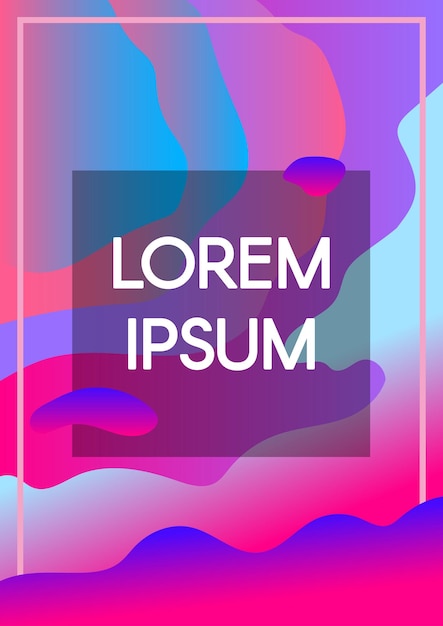 Abstract fluid shapes neon background with frame borders. Banner with copyspace hologram design