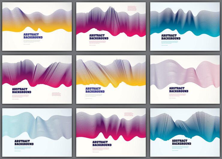 Vector 抽象的流體向量背景與彩色線條波浪組. 3d彩色梯度運動藝術. 線條質感,動態表面,曲線線,流動形狀.