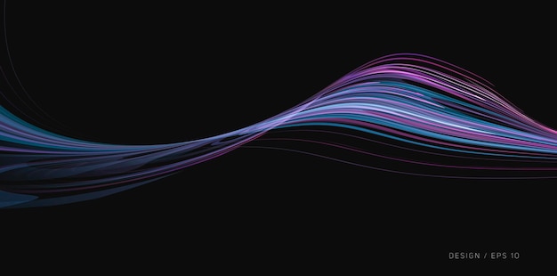 Vector abstract fluid wave formed by blue and purple lines futuristic graphic composition