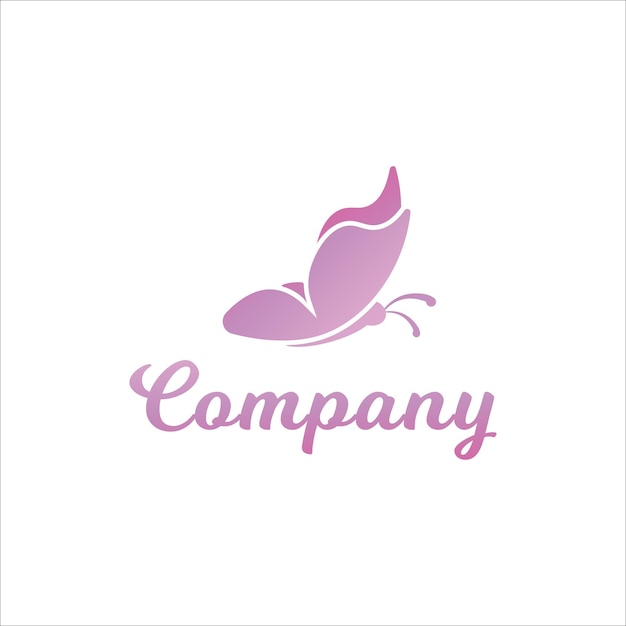 Modello di progettazione del logo astratto flying pinky butterfly concetto di logo animale isolato su sfondo bianco colorato di colore di gradazione viola rosa adatto per prodotti di bellezza e moda