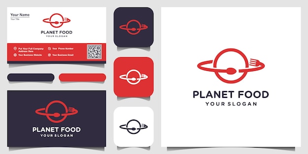 Абстрактная иллюстрация шаблона дизайна логотипа планеты еды и дизайн визитной карточки.