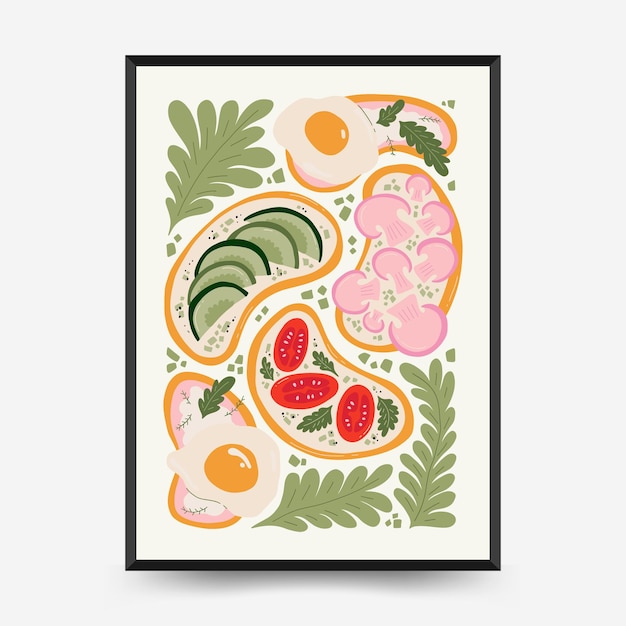 Abstract food posters template Modern trendy Matisse minimal style Kitchen and restaurant decor