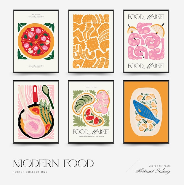 Vector abstract food posters template modern trendy matisse minimal style kitchen and restaurant decor