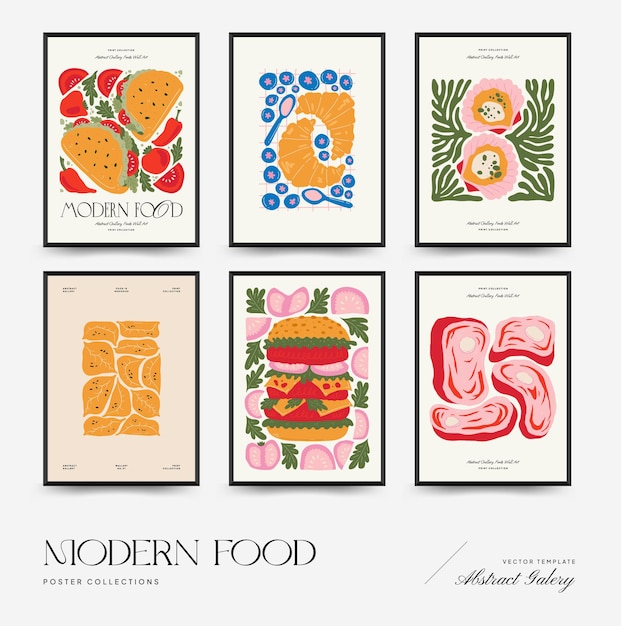 Abstract food posters template Modern trendy Matisse minimal style Kitchen and restaurant decor