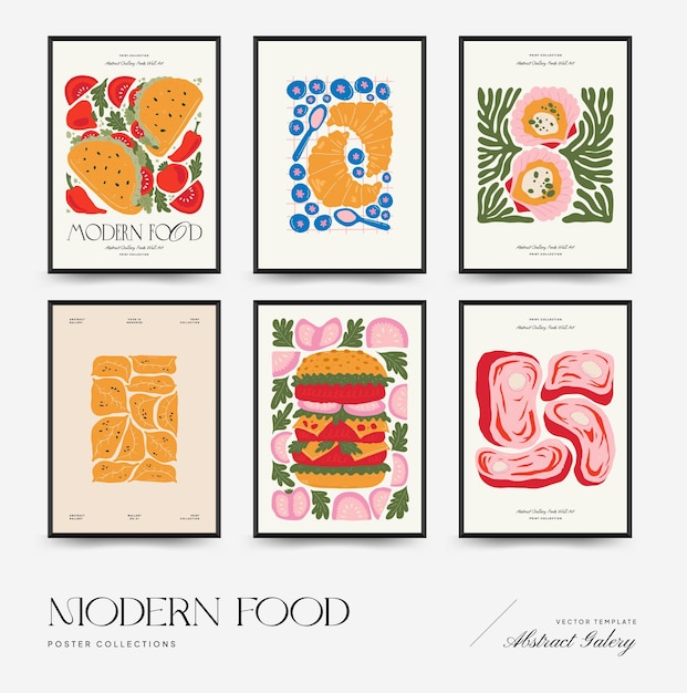 Abstract food posters template modern trendy matisse minimal style kitchen and restaurant decor