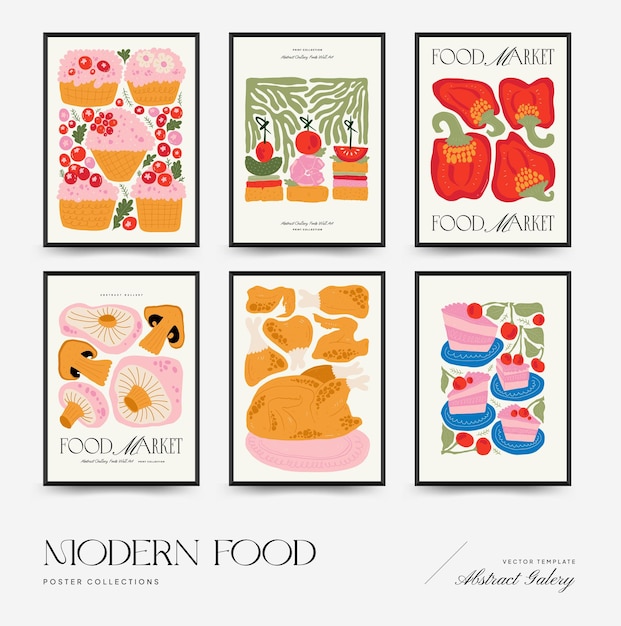 Abstract food posters template Modern trendy Matisse minimal style Kitchen and restaurant decor