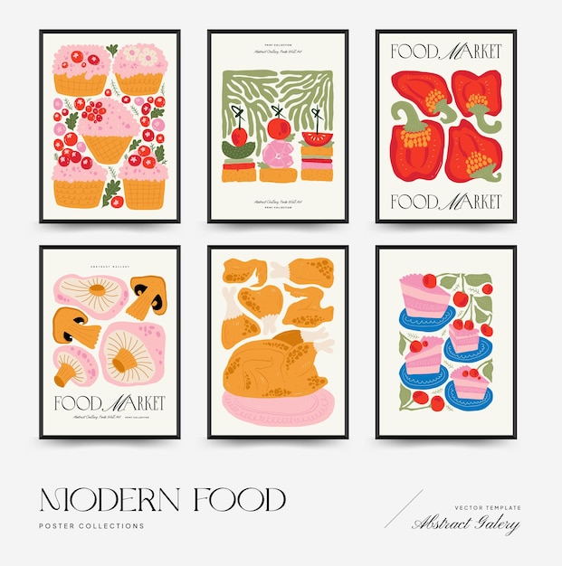 abstract food posters template modern trendy matisse minimal style kitchen and restaurant decor