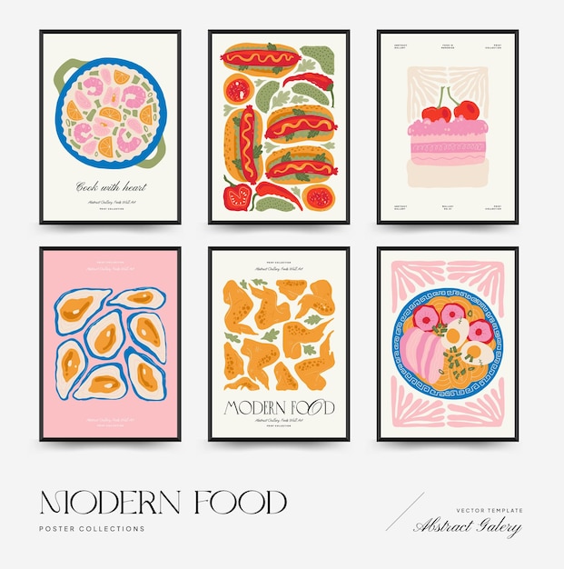 Vector abstract food posters template modern trendy matisse minimal style kitchen and restaurant decor