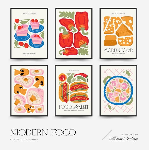 Vector abstract food posters template modern trendy matisse minimal style kitchen and restaurant decor