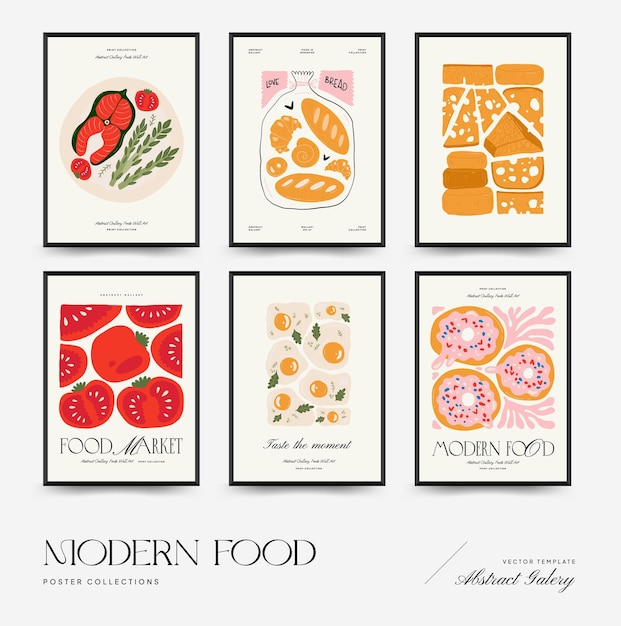 Abstract food posters template modern trendy matisse minimal style kitchen and restaurant decor