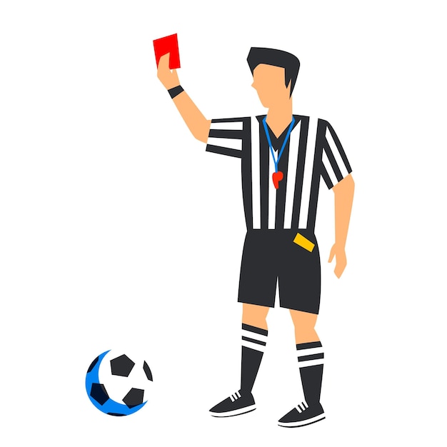 Vettore arbitro di calcio astratto con cartellino rosso e palla