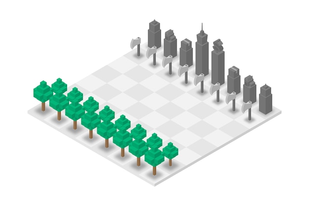 Vector abstract forest and building chess 3d isometric virtual