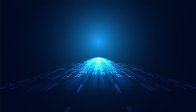 ベクトル 青い背景のデジタル未来的な現代のハイテク空間の抽象的な前方光の視点