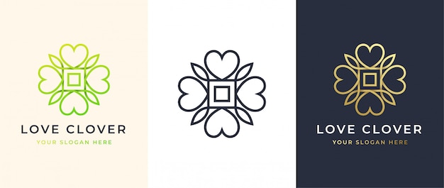 Абстрактный четырехлистный дизайн логотипа любви клевер
