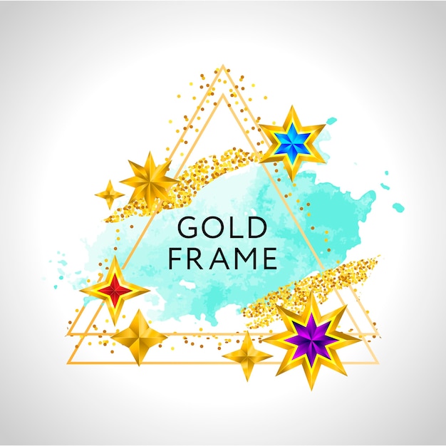 Abstract frame met aquarel splash en gouden sterren