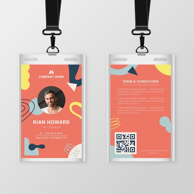 Abstract front and back vertical id card template with photo