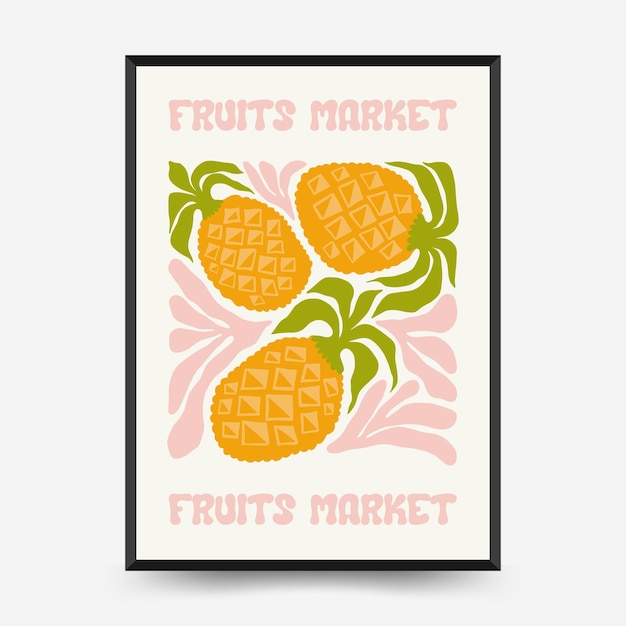 Abstract fruits posters template Modern trendy Matisse minimal style Exotic Healthy Food