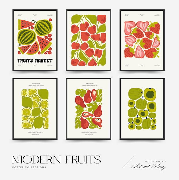 Vector abstract fruits posters template modern trendy matisse minimal style exotic healthy food