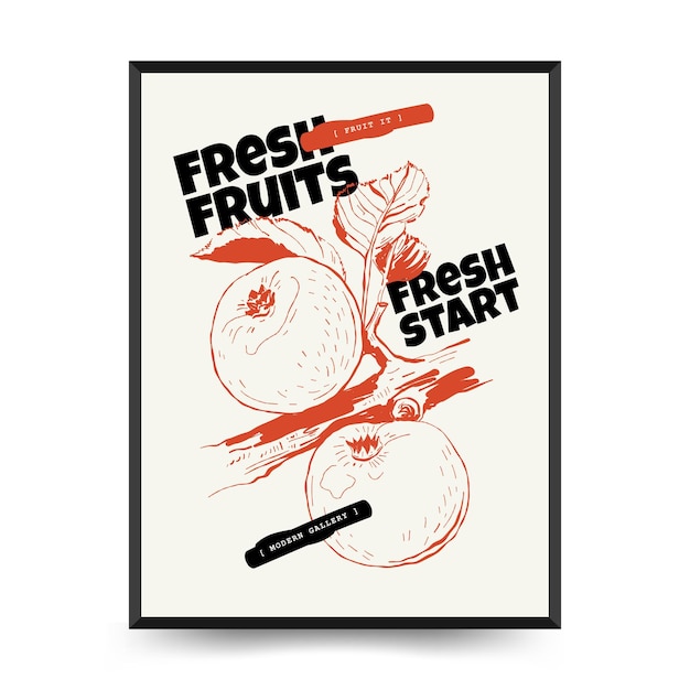 Modello di poster di frutta astratta moderno, alla moda, stile matisse minimal, cibo esotico e sano