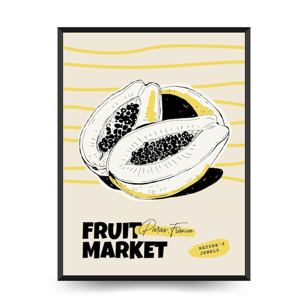 Abstract fruits posters template Modern trendy Matisse minimal style Exotic Healthy Food
