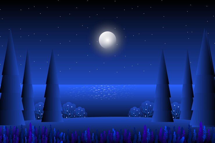 Vector abstract fullmoon and starry night sky landscape