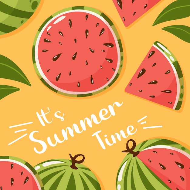 Vector abstract fun watermelon background with text its summer time sweet juicy fruit summer vitamin