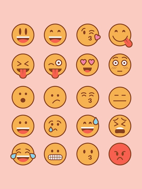 Vettore set di icone emoticon emoji in stile piatto divertente astratto