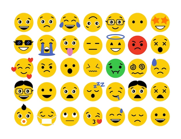 Абстрактный смешной плоский стиль emoji набор иконок смайликов